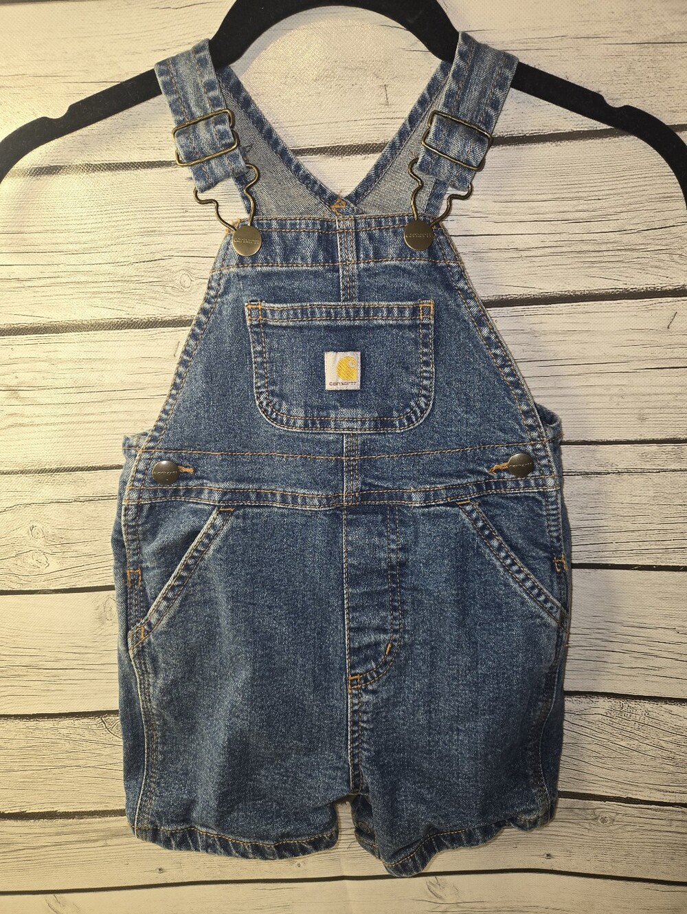 Carhartt Kids Denim Short Overalls Blue Bib Shorts Size 18m  Adjustable Straps